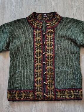VTG Lost Horizons Napal Hand-Knit Wool Cardigan Toggle Sweater Men's L /Unisex